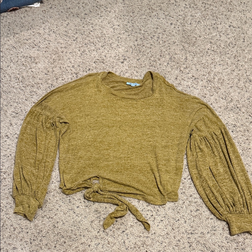 She + Sky Olive Green Tie-Front Sweatshirt